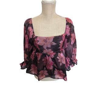 Thirty Thirty Floral Babydoll Puff Sleeve Top - XS